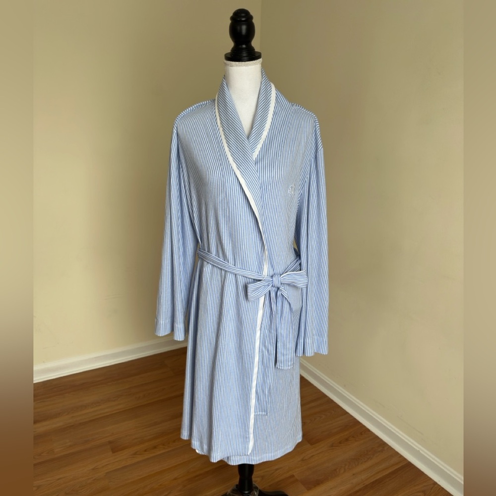 Lauren Ralph Lauren || woman’s striped light blue and white sz xl